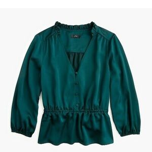 J.Crew V-Neck Button Detail Silk Peplum Top